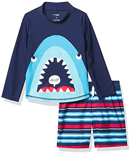 Simple Joys by Carter's Baby Jungen Swimsuit Trunk and Rashguard Set, Marineblau Haifisch/Rot Streifen, 18 Monate von Simple Joys by Carter's