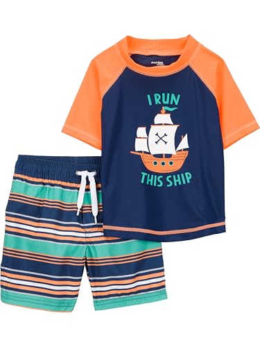 Simple Joys by Carter's Baby Jungen Swimsuit Trunk and Rashguard Rash-Guard-Set, Marineblau Orange Schiffe/Weiß Streifen, 3-6 Monate von Simple Joys by Carter's