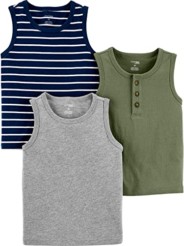 Simple Joys by Carter's Baby-Jungen Multi-Pack Muscle Tank Tops Tanktop für Babys und Kleinkinder, Grau Meliert/Marineblau Streifen/Olivgrün, 3-6 Monate (3er von Simple Joys by Carter's