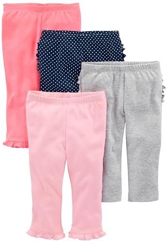 Simple Joys by Carter's Baby-Mädchen 4-Pack Pant Hose, Grau/Korallenrosa/Marineblau Punkte/Rosa, 0 Monate (4er Pack) von Simple Joys by Carter's