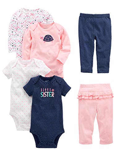 Simple Joys by Carter's Baby Mädchen 6-teiliges Set, Bodys (Kurz- und Langarm) und Hosen, Mehrfarbig/Floral/Herzen/Punkte/Schildkröte, 12 Monate von Simple Joys by Carter's