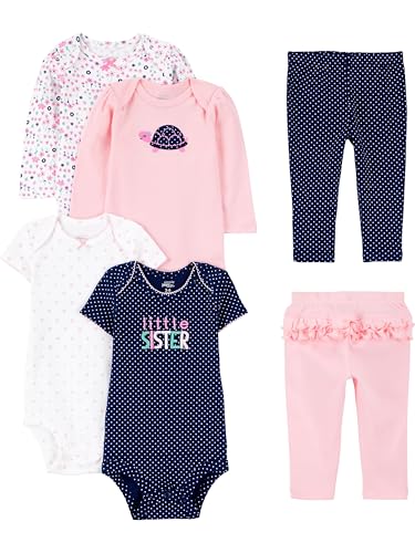 Simple Joys by Carter's Baby Mädchen 6-teiliges Set, Bodys (Kurz- und Langarm) und Hosen, Mehrfarbig/Floral/Herzen/Punkte/Schildkröte, 3-6 Monate von Simple Joys by Carter's