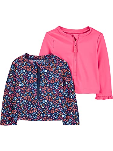 Simple Joys by Carter's Baby-Mädchen 2-Pack Hooded Rashguards Rash Guard Shirt, Marineblau Floral/Rosa, 12 Monate (2er Pack) von Simple Joys by Carter's