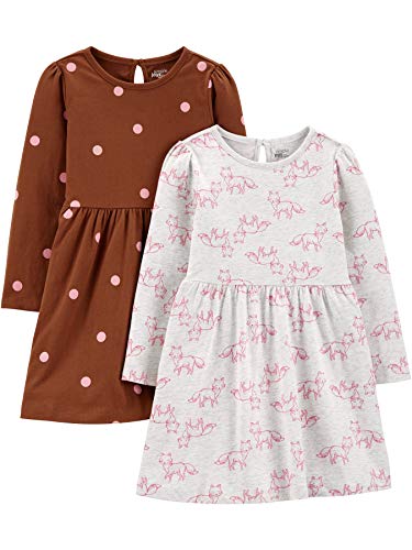Simple Joys by Carter's Baby Mädchen 2-Pack Long-Sleeve Dress Set Freizeitkleid, Braun Punkte/Grau Meliert Fuchs, 2 Jahre (2er Pack) von Simple Joys by Carter's