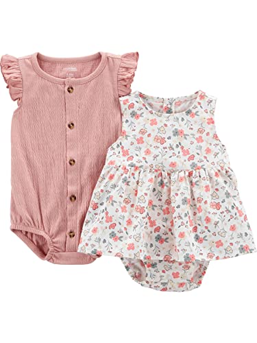 Simple Joys by Carter's Baby-Mädchen Ärmelloser 2er-Pack Strampler, Pfirsich/Weiß Floral, 18 Monate von Simple Joys by Carter's