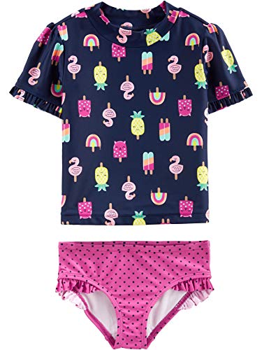 Simple Joys by Carter's Mädchen 2-teilige gemischte Rashguard-Sets, Marineblau Eis Am Stiel/Rosa Punkte, 4 Jahre von Simple Joys by Carter's