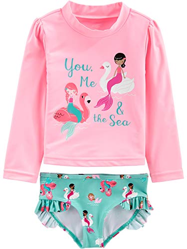 Simple Joys by Carter's Baby-Mädchen 2-Piece Assorted Rashguard Rash-Guard-Set, Aquagrün Schwan/Rosa Meerjungfrau, 5 Jahre von Simple Joys by Carter's