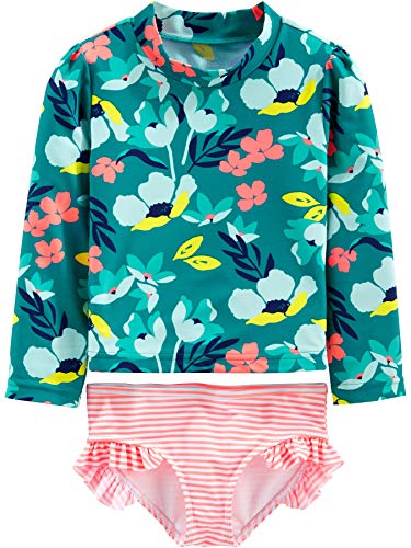 Simple Joys by Carter's Baby-Mädchen 2-Piece Assorted Rashguard Rash-Guard-Set, Grün Floral/Rosa Streifen, 6-9 Monate von Simple Joys by Carter's