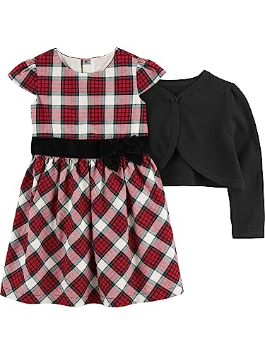 Simple Joys by Carter's Baby-Mädchen 2-Piece Special Occasion Dress and Cardigan Set 2-teiliges Kleid und Strickjacke für besondere Anlässe, Rot Karo/Schwarz, 12 Monate (2er Pack) von Simple Joys by Carter's