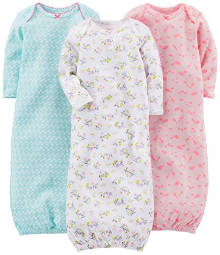 Simple Joys by Carter's Baby-Mädchen 3-Pack Cotton Sleeper Gown Infant-and-Toddler-Nightgowns, Blau Enten/Rosa Tier/Weiß Floral, 0-3 Monate (3er Pack) von Simple Joys by Carter's