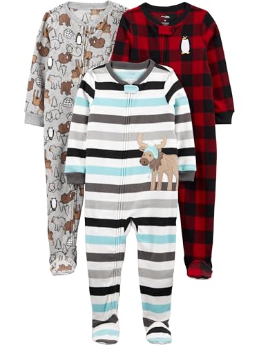 Simple Joys by Carter's Baby-Mädchen 3-Pack Loose Fit Flame Resistant Fleece Footed Pajamas Kleinkindschläfer, Buffalo Karos/Eisbär/Streifen, 4 Jahre (3er Pack) von Simple Joys by Carter's