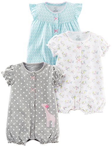 Simple Joys by Carter's Baby Mädchen 3-Pack Snap-up Rompers Strampler, Blau Schwan/Grau Punkte/Weiß Floral, 24 Monate (3er Pack) von Simple Joys by Carter's