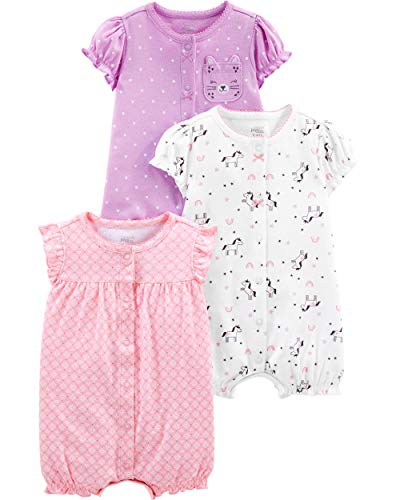 Simple Joys by Carter's Baby Mädchen 3-Pack Snap-up Rompers Strampelhose, Hellrosa/Lila Punkte/Weiß Einhorn, 0 Monate (3er Pack) von Simple Joys by Carter's