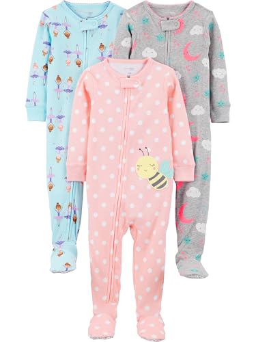 Simple Joys by Carter's Baby Mädchen 3-Pack Snug Fit Footed Cotton Pajamas Kleinkindschläfer, Ballerina/Bienen/Mond, 5 Jahre (3er Pack) von Simple Joys by Carter's