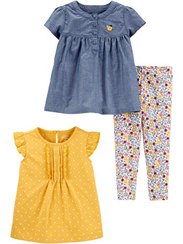 Simple Joys by Carter's Baby Mädchen 3-Piece Assorted Playwear Spielbekleidungs-Set, Jeans/Senfgelb/Weiß Floral, 4 Jahre von Simple Joys by Carter's