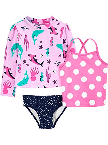 Simple Joys by Carter's Baby-Mädchen 3-Piece Assorted Rashguard Rash-Guard-Set, Marineblau Punkte/Rosa Tupfen/Meereswelt, 5 Jahre von Simple Joys by Carter's