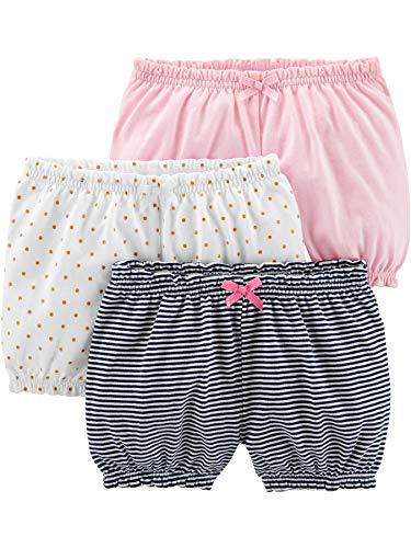 Simple Joys by Carter's Baby-Mädchen 3-Pack Bloomer Infant-and-Toddler-Shorts, Hellrosa/Marineblau Streifen/Weiß Punkte, 0 Monate (3er Pack) von Simple Joys by Carter's