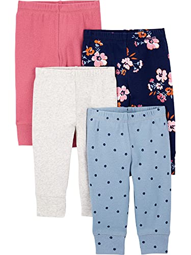 Simple Joys by Carter's Baby-Mädchen 4-Pack Pant Hose, Elfenbein/Hellblau Punkte/Marineblau Floral/Rosa, 6-9 Monate (4er Pack) von Simple Joys by Carter's