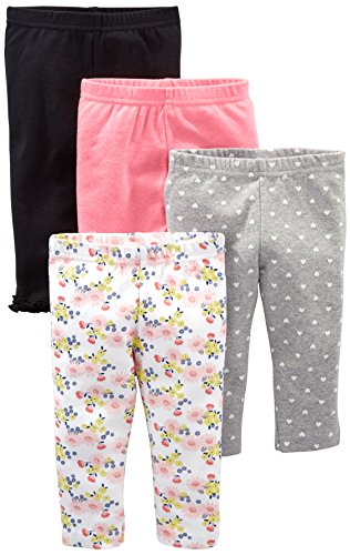 Simple Joys by Carter's Baby-Mädchen 4-Pack Pant Hose, Grau Herzen/Rosa/Schwarz/Weiß Floral, 6-9 Monate (4er Pack) von Simple Joys by Carter's