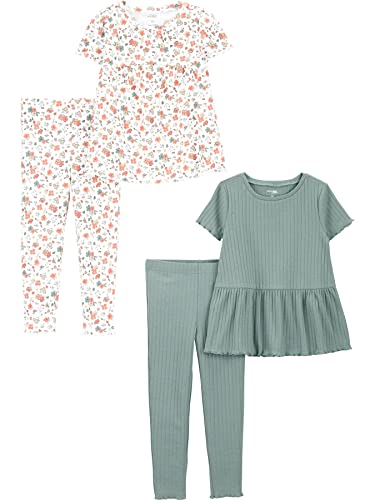 Simple Joys by Carter's Mädchen Casual Spielbekleidungssets, Flaschengrün/Weiß Floral, 12 Monate (2er Pack) von Simple Joys by Carter's