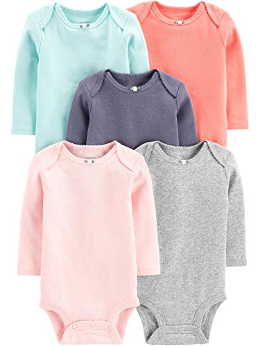 Simple Joys by Carter's Baby Mädchen Langärmeliger Body, 5er-Pack, Grau/Marineblau/Minzgrün/Pfirsich/Rosa, 0 Monate von Simple Joys by Carter's