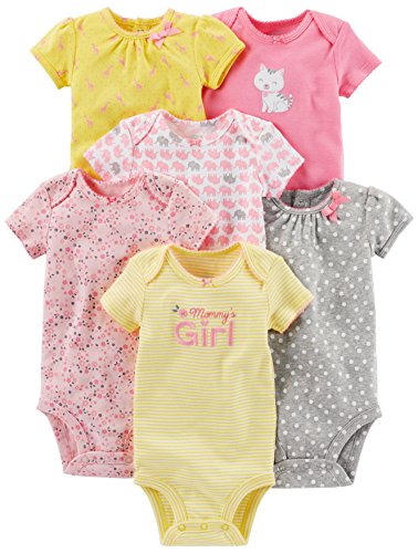 Simple Joys by Carter's Baby Mädchen 6-Pack Short-Sleeve Bodysuit Body, Rosa/Gelb, 18 Monate (6er Pack) von Simple Joys by Carter's