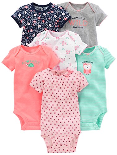 Simple Joys by Carter's Baby Mädchen 6-Pack Short-Sleeve Bodysuit Body, Mehrfarbig/Eule/Floral/Streifen, 0-3 Monate (6er Pack) von Simple Joys by Carter's