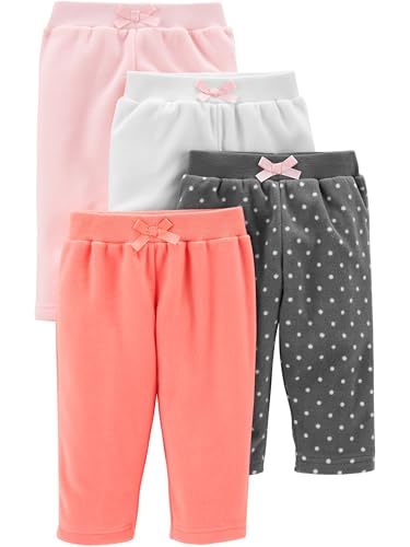 Simple Joys by Carter's Baby-Mädchen 4-Pack Fleece Pants Lässige Hose, Kohlegrau Punkte/Orange/Rosa/Weiß, 3-6 Monate (4er Pack) von Simple Joys by Carter's