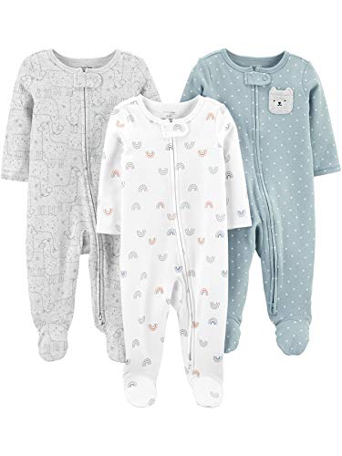 Simple Joys by Carter's Unisex Baby Baumwoll-Strampler mit Fuß, 3er-Pack, Bär/Lama/Regenbogen, Frühchen von Simple Joys by Carter's