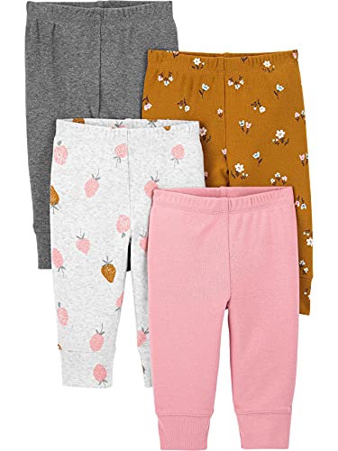 Simple Joys by Carter's Baby-Mädchen 4-Pack Pant Hose, Braun Floral/Grau Meliert/Hellgrau Erdbeere/Rosa Heide, 0 Monate (4er Pack) von Simple Joys by Carter's