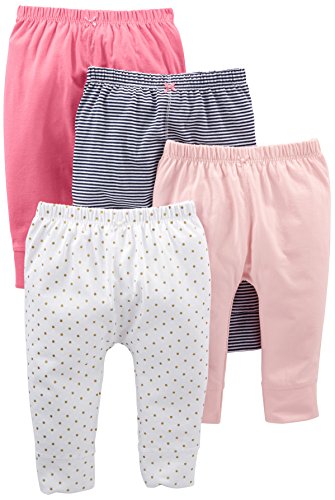 Simple Joys by Carter's Baby-Mädchen 4-Pack Pant Hose, Blasser Pfirsich/Marineblau Streifen/Rosa/Weiß Punkte, 3-6 Monate (4er Pack) von Simple Joys by Carter's