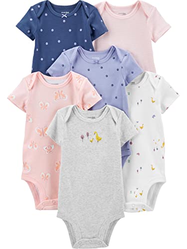 Simple Joys by Carter's Baby Mädchen 6-Pack Short-Sleeve Bodysuit Hemd, Mehrfarbig/Enten/Punkte/Schmetterlinge/Streifen, 0 Monate von Simple Joys by Carter's