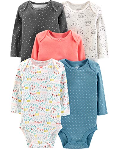 Simple Joys by Carter's Unisex Baby 5-Pack Long-Sleeve Bodysuit Body, Eule/Floral/Herzen/Punkte, Frühchen (5er Pack) von Simple Joys by Carter's