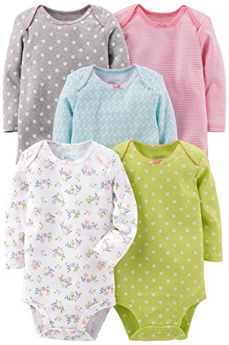 Simple Joys by Carter's Unisex Baby 5-Pack Long-Sleeve Bodysuit Body, Lindgrün/Hellblau/Rosa, 3-6 Monate (5er Pack) von Simple Joys by Carter's