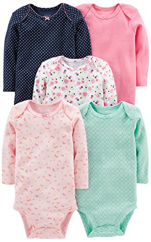 Simple Joys by Carter's Unisex Baby 5-Pack Long-Sleeve Bodysuit Body, Marineblau Punkte/Minzgrün/Rosa/Floral/Schmetterlinge, 24 Monate (5er Pack) von Simple Joys by Carter's