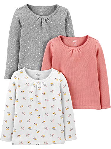 Simple Joys by Carter's Baby Mädchen Long-Sleeve Shirt, Grau Punkte/Pfirsich/Weiß Floral, 3 Jahre (3er Pack) von Simple Joys by Carter's
