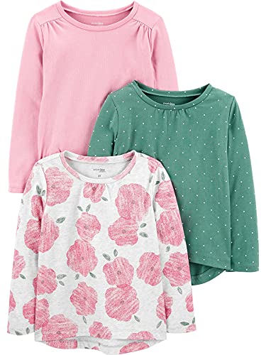 Simple Joys by Carter's Baby Mädchen Long-Sleeve Shirts Hemd, Grün Punkte/Rosa/Floral, 18 Monate (3er Pack) von Simple Joys by Carter's