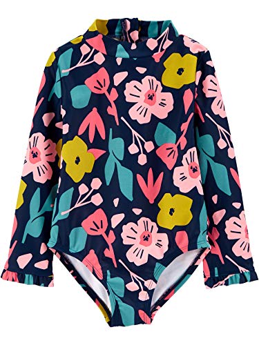 Simple Joys by Carter's Baby Mädchen Long Sleeve Zipper One Piece Swimsuit Einteiliger Badeanzug, Marineblau Floral, 3 Jahre von Simple Joys by Carter's