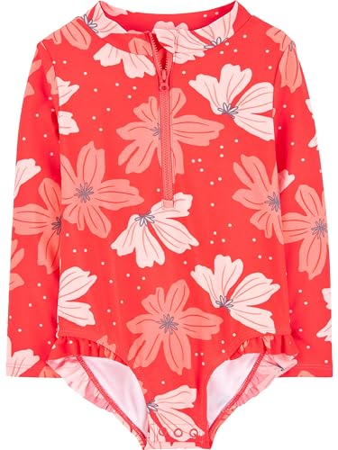 Simple Joys by Carter's Baby Mädchen Long Sleeve Zipper One Piece Swimsuit Einteiliger Badeanzug, Rosa Floral, 12 Monate von Simple Joys by Carter's