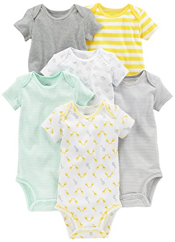 Simple Joys by Carter's Baby Mädchen Neutral Short-Sleeve Novelty-Infant-and-Toddler-Bodysuits, Grau/Gelb, 12 Monate (6er Pack) von Simple Joys by Carter's