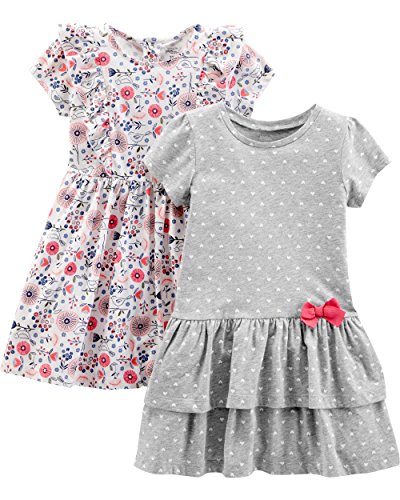 Simple Joys by Carter's Baby-Mädchen Short-Sleeve and Sleeveless Dress Sets, Pack of 2 Freizeitkleid, Grau Herzen/Weiß Floral, 4 Jahre (2er Pack) von Simple Joys by Carter's