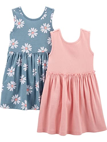 Simple Joys by Carter's Mädchen Short-Sleeve and Sleeveless Dress Sets, Pack of 2 Kinderkleid, Rosa/Staubblau Floral, 18 Monate (2er Pack) von Simple Joys by Carter's