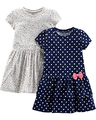 Simple Joys by Carter's Baby Mädchen Short-Sleeve and Sleeveless Sets, Pack of 2 Playwear-Dresses, Grau Kätzchen/Marineblau Punkte, 5 Jahre (2er Pack) von Simple Joys by Carter's