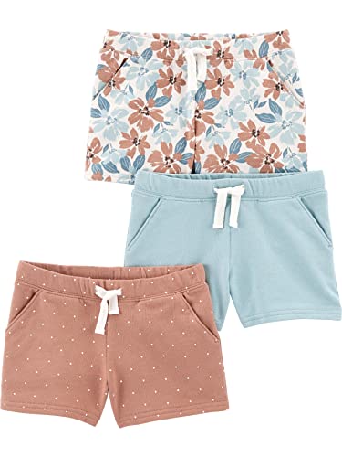 Simple Joys by Carter's Mädchen Knit, 3er Pack Shorts, Blassblau/Hellbraun Punkte/Weiß Floral, 12 Monate von Simple Joys by Carter's