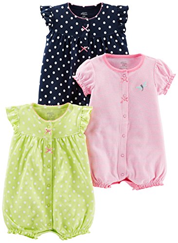 Simple Joys by Carter's Baby Mädchen 3-Pack Snap-up Rompers Strampelhose, Hellgrün/Marineblau Punkte/Rosa Streifen, 18 Monate (3er Pack) von Simple Joys by Carter's