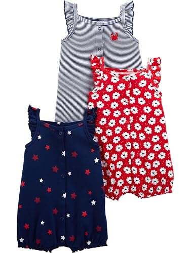 Simple Joys by Carter's Baby Mädchen 3-Pack Snap-up Rompers Strampler, Rot/Weiß/Blau, 12 Monate (3er Pack) von Simple Joys by Carter's