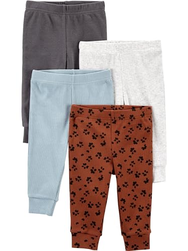 Simple Joys by Carter's Baby-Mädchen 4-Pack Textured Pants Hose, Blau/Braun Tiermuster/Dunkelgrau/Weiß, 18 Monate (4er Pack) von Simple Joys by Carter's