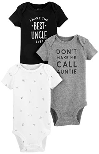 Simple Joys by Carter's Unisex Baby Neutral Short-Sleeve Bodysuit T-Shirt-Set, Grau Tante/Schwarz Onkel/Weiß, 0-3 Monate (3er Pack) von Simple Joys by Carter's