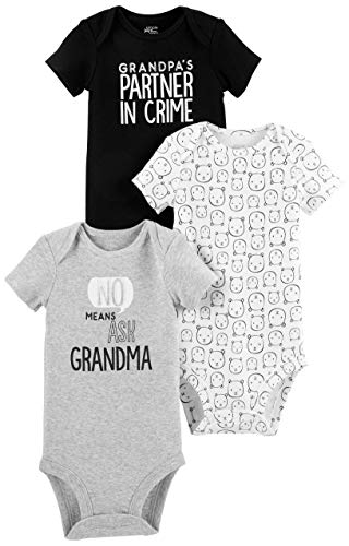 Simple Joys by Carter's Unisex Baby Neutral Short-Sleeve Bodysuit T-Shirt-Set, Grau Großmutter/Schwarz Großvater/Weiß Bär, 0 Monate (3er Pack) von Simple Joys by Carter's