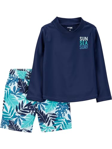 Simple Joys by Carter's Baby Jungen Swimsuit Trunk and Rashguard Rash-Guard-Set, Marineblau Weiß Tropisch, 3 Jahre von Simple Joys by Carter's